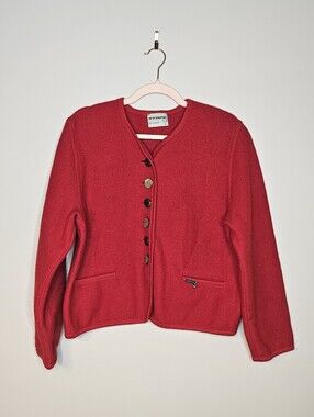 Vintage Stapf Boiled Wool Button Front Cardigan Austria Size 42 US Medium Red